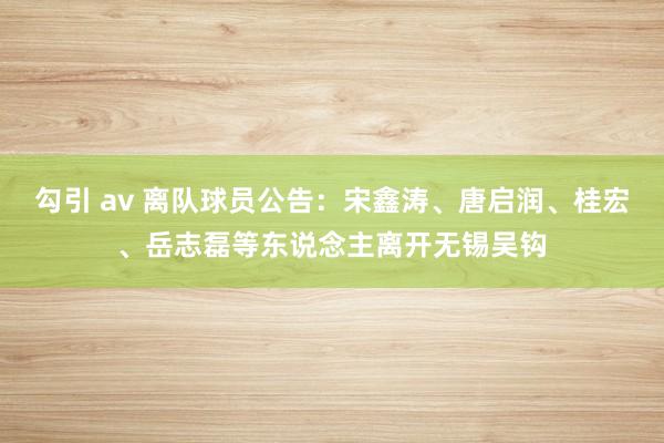 勾引 av 离队球员公告：宋鑫涛、唐启润、桂宏、岳志磊等东说念主离开无锡吴钩